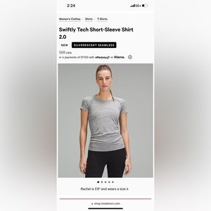 Lululemon Swiftly Tech Short-Sleeve Shirt 2.0- Gray size 6